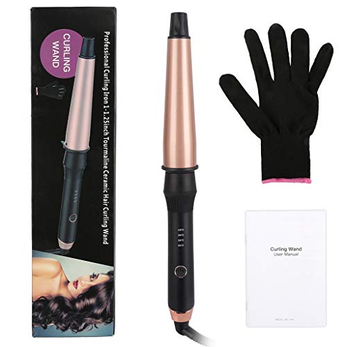 Inverlee Hair Curler Conical Curling Iron Single Tube Ceramic Glaze Cone Electric Hair Curly (Rose Gold)