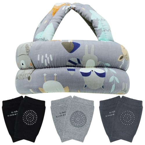 Baby Head Protector Helmet Cap & Knee Pads for Crawling Walking, Toddler No Bump Head Cushion Adjustable Protective Hat for 1 Year Old 6-12 Month