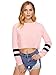 SweatyRocks Women's Striped Long Sleeve Crewneck Crop Top Sweatshirt Pink S
