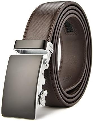 HW Zone Men's Soft Leather Belt Sliding Buckle Ratchet Belt with Automatic Buckle