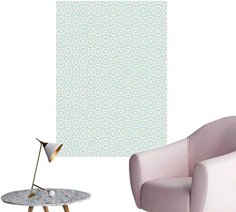 Wall Art Prints Big Little Nested Symmetric Circles Dots Geometric Vintage Tile Pattern Cream Light Blue for Living Room Ready to Stick on Wall,12"W x 16"L