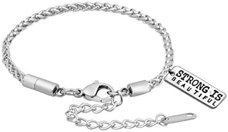 "Strong is Beautiful" Charm DIY Starter Basket Chain Bracelet with Removable Lobster Clasp, works with Pandora (TM) by fitShionista