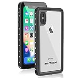 iPhone X Waterproof Case, Meritcase IP68 iPhone X Wireless Charging Supported Full Body Protective Snowproof Dustproof Shockproof Case with Kickstand for Snowmobile Swimming Diving Clear (5.8in Black)
