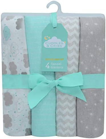 Slumber Nights Baby Receiving Blankets Cotton Flannel 4pcs Pack Unisex For Boy Girl (Clouds)