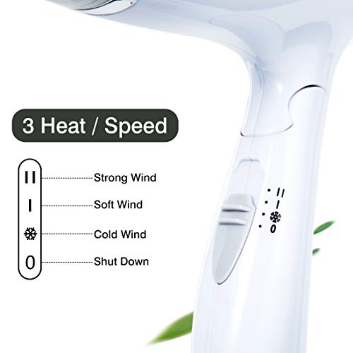 Folding Hair Dryer Compact Travel Blow Dryer Professional Salon Hair Dryer Negative Ionic Low Noise Hair Dryer 3 Heat Settings Lightweight Mini 8x7inch Hair Dryer for Men/Women (Dryer White 3)
