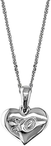 Small XO Engraved Heart Charm and Chain in Sterling Silver
