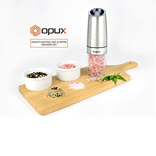 OPUX Premium Gravity Electric Salt and Pepper Grinder Set of 2 Battery Powered Salt Shakers