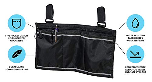 Lightweight Wheelchair and Walker Side Bag - Compact Carry Hands Free Front or Side Pouch for Electric or Manual Scooters, Rollators, and More - Storage Pocket with Attachment Loops - Thumbnail 5