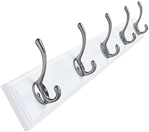 24 Inches Wall-Mounted Bamboo Coat Hooks, Heavy Duty Towel Bag Key Holder Hanger, Wall Coat Rack for Entryway Bathroom Bedroom (White)