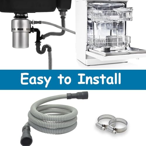 Universal Dishwasher Drain Hose - 6 Ft Discharge Hose - Corrugated and Flexible Dishwasher Hose Drain Replacement with Clamp