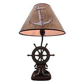 Captain's Destiny: Nautical Ship's Wheel Resin Table Lamp with Anchor Print Fabric Shade for Coastal, Beach or Pirate Themed Bedroom Decor, 19 Inches High 41SmDmvetFL