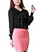 Allegra K Women Tie-bow Neck Sheer Long Sleeves Chiffon Blouse XL Black