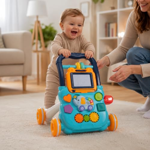 Andador Infantil Educativo Azul com Painel Interativo Musical