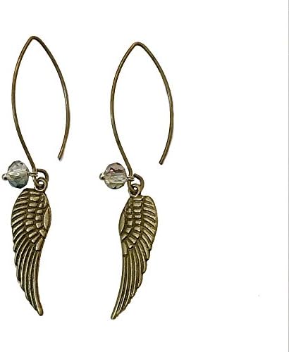 Earrings - Antique Gold Color Wing with AB Crystal Bead