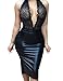 ALLEGRACE Women Sexy Luxury Lace Halter Neck Banquet Cocktail Prom Party Dresses Black S