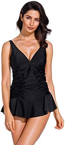 Swimsy Women 2 Piece Ruched Skirt Swimdress Swimsuit Retro Modest Plus Size Tankini Bathing Suits