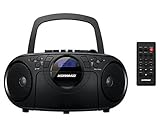 Koramzi Portable CD Boombox Full Range Stereo Sound System w/Top-Loading MP3 CD Player, Cassette Player and Recorder, AM/FM Radio, USB Input, Headphone & AUX Jack w/Remote Control- CD705CBK(Black)