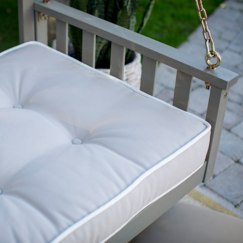 Modern Cottonwood Deep Seating Porch Swing Bed with Cushion Constructed of Eucalyptus Wood in Gray Glaze Finish 64L x 28D x 21H in.