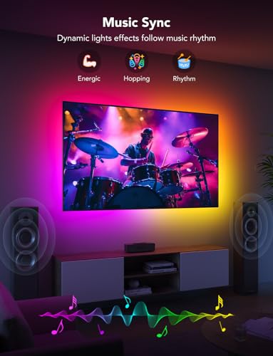 Govee LED TV Backlight, 2.4M RGBIC Backlight for 40-50 inch TV, Smart LED Strip with Bluetooth Wi-Fi and App Control, Works with Alexa and Google Assistant, Music Sync, 76 Profiles