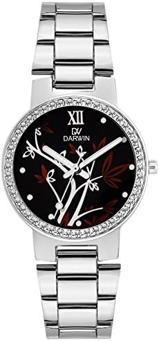 DARWIN Black-Brown Womens Watch | Floral Design | HIGH Fashion | New Glossy Black DIAL | Trendy Design | Imported Japanese Movement | DW-2001C