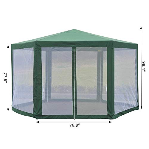 FDInspiration Green Steel Outdoor Gazebo Canopy Patio Shelter Garden Party Tent Awning Sun Shade w/Netting with Ebook