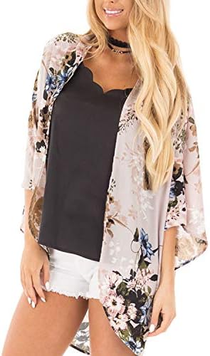 Womens Kimono Cardigan - Floral Chiffon Kimonos Cardigans Summer Beach Cover Up Loose Blouse Boho Kimono Tops