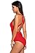 Shawhuwa Womens Sexy Retro V Neck Strappy One Piece Swimsuit Bathing Suit S Red