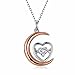 Caperci Rose Gold Plated Sterling Silver Moon and Love Heart Pendant Necklace Engraved I Love You To The Moon and Back