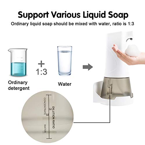 POLARPRA 12 oz Touchless Foaming Dispenser Rechargable Auto Soap Dispenser Stand or Wall Mounted for Toilet/Kitchen/Countertop/Bathroom