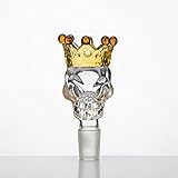 Glass Bowl with BIG Size Skull Style and Have Crown on Top (14mm male, clear bowl with amber crown)