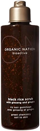 Organic Nation - Deep Cleansing Black Rice Scrub, Face Scrub Smooths, Exfoliates, Resurfaces &amp; Increases Blood Flow with Aloe Vera, Activated Charcoal, Ginseng, Ginkgo, Natural &amp; Organic, 150ml (5oz)