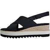 TOMS Women's Diana Crossover Wedge Sandal, Black Leather, 11 M US
