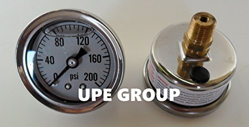 NEW STAINLESS STEEL LIQUID FILLED PRESSURE GAUGE WOG WATER OIL GAS 0 to 200 PSI BACK MOUNT 0-200 PSI 1/8 NPT 1.5" FACE DIAL FOR COMPRESSOR HYDRAULIC AIR TANK