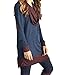 Omerker Womens Scarf Neck Patchwork Long Sleeve Tunic Midi Sweatshirt