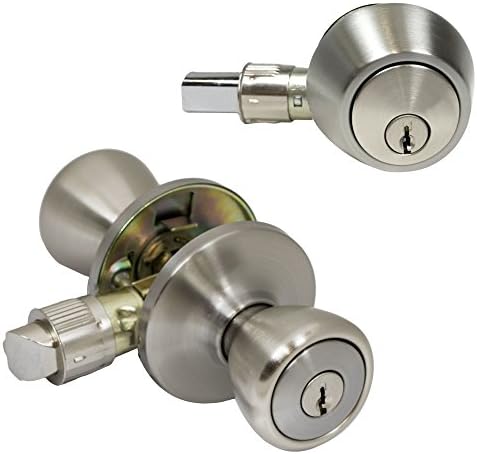 Pro-Grade Classic Mobile Home Keyed Entry Door Knob and Deadbolt Combo, Satin Nickel