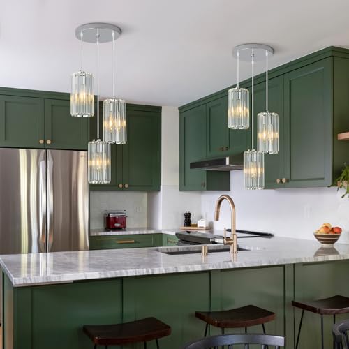 ZPBSJ Chrome Crystal Chandelier, Hanging Dining Room Lamp, Nightstand Lamp, Height Adjustable Flexible Chandelier, Ideal for Dining Room, Living Room and Kitchen Islands (3 Lights)