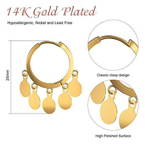UHIBROS Gold Huggie Hoop Earrings for Women, 14K Gold Plated Earrings Round Wafers Dangle Hoop Earrings Tassel Earrings Dainty Hypoallergenic Jewelry Gift for Women Girls