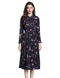 Shineflow Vestido de cóctel para mujer, con estampado floral, mangas de loto, cintura elástica, plisado