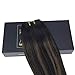 Sunny New Balayage Color 16inch Remy Hair Extensions Natural Black to Chesnut Brown Highlight Black Clip in Human Hair Extensions 7pcs 120gram for Beautiful Hairstyle