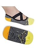 Lupo Women's Heel N Toe Yoga Barre Pilates Grip Socks, One-Size Gray Yellow