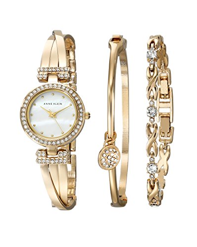 anne klein ak / 1868gbst conjunto de reloj y brazalete con brazalete en tono dorado y cristales swarovski para mujer