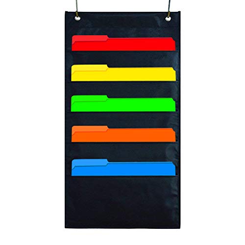 Kruideey 5 Pocket Hanging File Organizer, Cascading Wall Organizer Storage Pocket Chart, Office Supplies Storage, Home & Classroom Organizations - Blackï¼ˆ5 Pocketsï¼‰