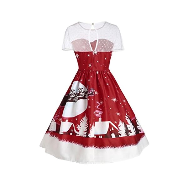 Women's Vintage Christmas Costume Swing Dress O-Neck Printed Short Sleeve Knee-Length Dress - Image 5