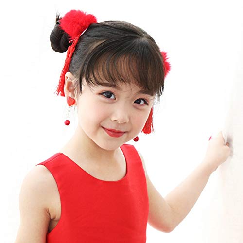 ESHOO Chinese Girls Hairclips Set Fluffy Ball Tassel Flower Hairpin Princess Cheongsam Costume Hair Accessories