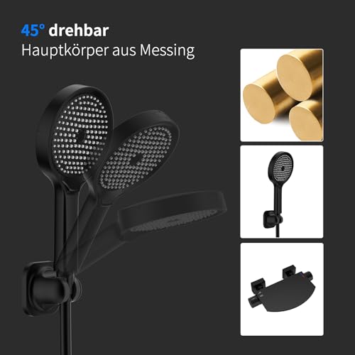 HOMELODY Black Bath Mixer Tap with Hand Shower, Waterfall Bath Tap, Brass Mixer Tap, Wall Fitting for Bathtub, Wall Mounted with Large Platform