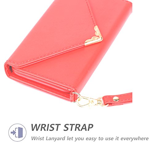IPhone 7 Plus Wallet Case, Rejazz [Red] Envelope Flip Handbag Shell Women Wallet PU Leather Magnetic Folio Detachable Cover Cases with Credit Card ID Holders Wrist Strap for Apple Iphone 7 Plus 5.5"  - Thumbnail 2