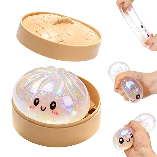 2026 New Glitter Dumpling Squishy Box, Stress Relief, Soft Squeeze Decompression Dough, Glitter Dumpling Squishy for Stress Relief
