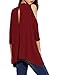 Haola Women's High Neck Cold Shoulder T-shirt Hole Back Tees Juniors Girl Loose Tops S WineRed