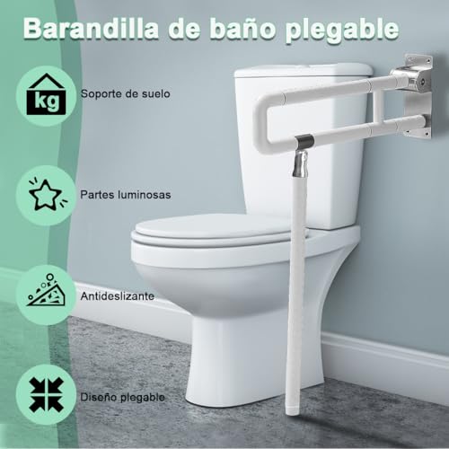 Barras de Agarre para Baño para Discapacitados Plegable Pasamanos Abatibles para Inodoro Mango Barras de Seguridad de Ayuda para Baño Rieles de Inodoro para Mayores Embarazadas Asa Sujeción de Ducha