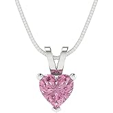 Clara Pucci 0.5 cttw Pink Simulated Diamond White Gold-Plated Silver Necklace and Pendant for Women (18" Box Chain,Heart Cut,5mm)